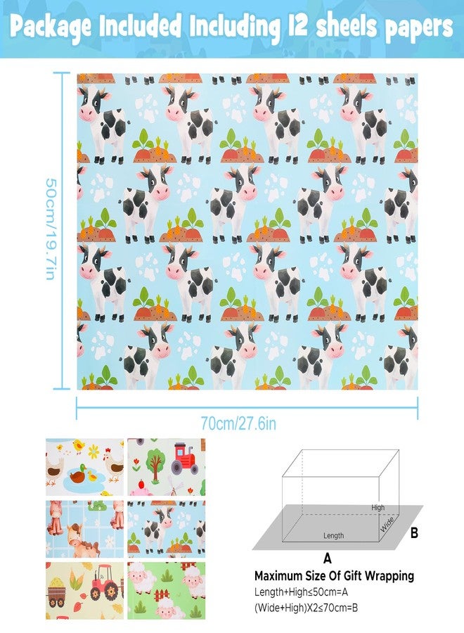 AirCool Farm Wrapping Paper Kids Boys Girls, Farm Animal Cow Pig Horse Duck Pets Tractor Wrapping Paper, 20 x 28 inches per Sheet, Folded Flat 12 Sheets Gift Paper for Baby Shower Birthday Party Supplies - Image 2